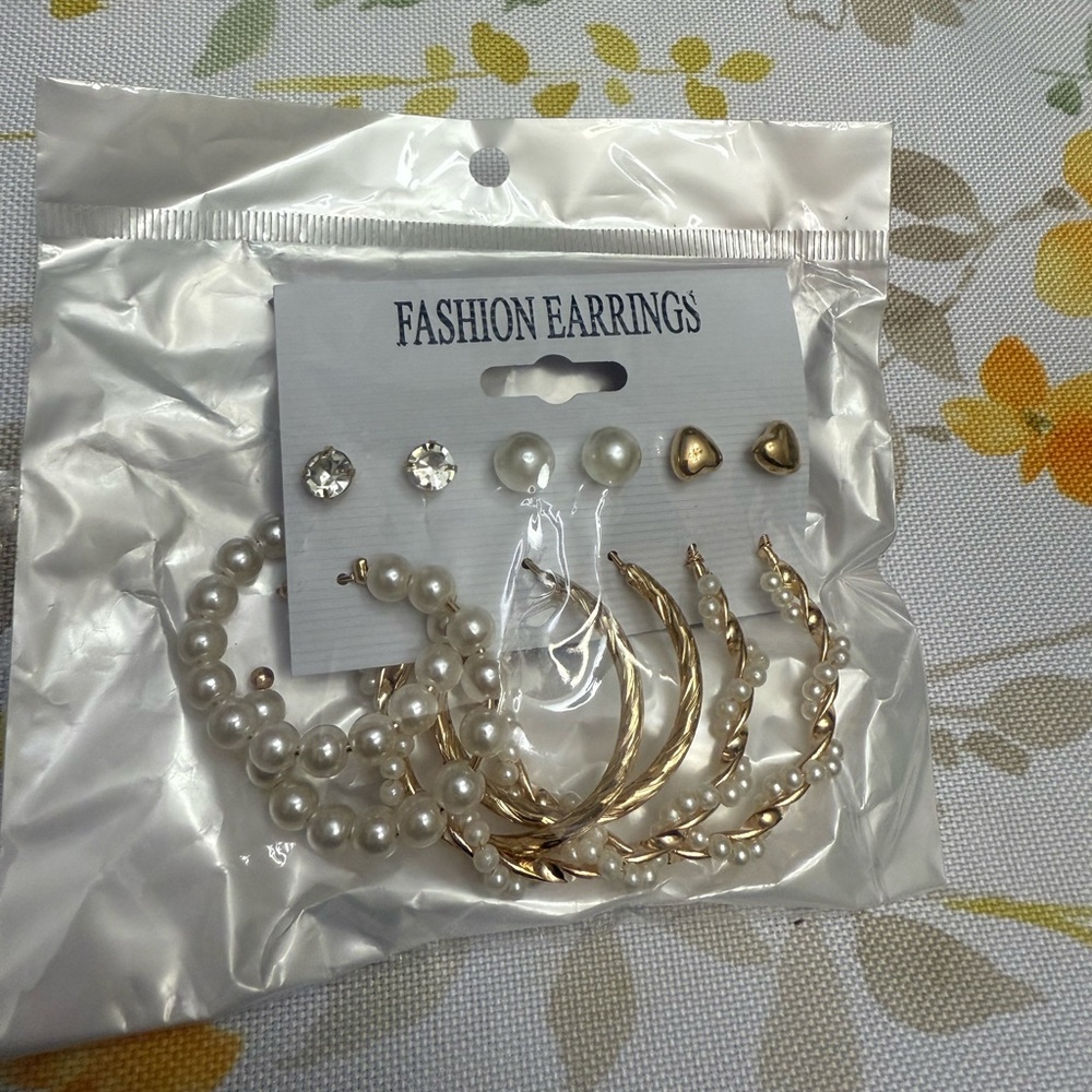 Gold Crescent and Crystal Stud Earrings